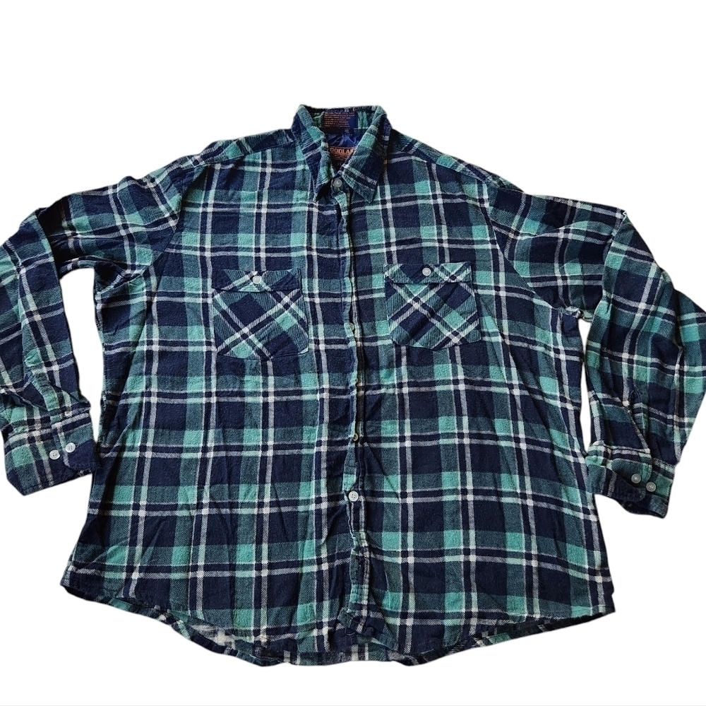 Vintage Woodland 100% Cotton Flannel Plaid Button Down sz XL